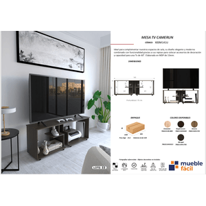MESA TV CAMERUN / PARA TV 65" NOGAL OSCURO MUEBLEFACIL